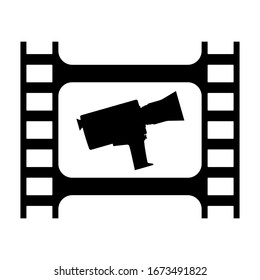 Vintage movie camera and film strip logo design template. Camera and film strip on white background. Vector illustration