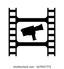 Vintage movie camera and film strip logo design template. Camera and film strip on white background. Vector illustration