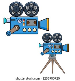 Vintage movie camera in flat style isolated on white background. Design element for poster, card, banner, flyer. Vector illustration