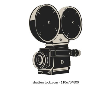 Vintage movie camera in two colors. Flat vector.