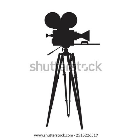 Vintage movie camera vector silhouette isolated on white background. Old film camera, Black Vector illustration.
