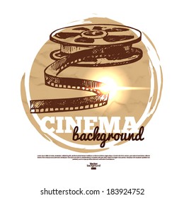 Vintage movie cinema banner with hand drawn sketch illustration