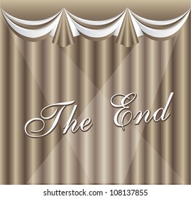vintage movie ending screen with curtain, vintage. vector illustration