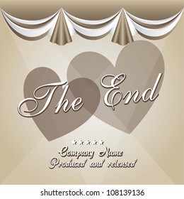 vintage movie ending screen with  hearts, vintage. vector illustration