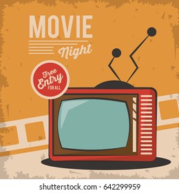 vintage movie night television card concept