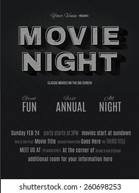 Vintage movie or retro cinema text effect advertising a movie night invitation flyer template 