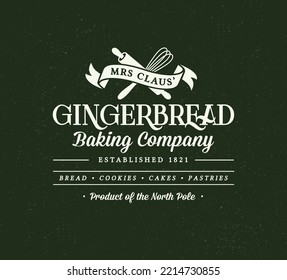 Vintage Mrs Claus' Christmas Gingerbread Baking Company Logo