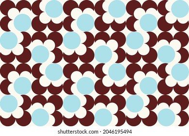 vintage multi colored seamless pattern. grid arrangement, geometric stylized flowers, squares and circles, 60s, 70s. surface design, fabric, paper, stationery, card, banner, textile