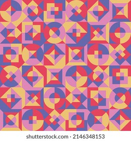 Vintage multicolor Bauhaus design seamless pattern. Geometric shape retro colorful ornament. Vector illustration of geometrical pattern. EPS 10