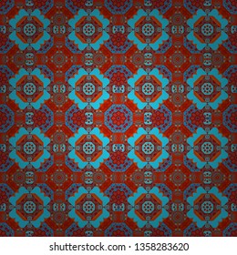 Vintage multicolor seamless pattern in red, orange and blue colors. Endless can be used for ceramic tile, wallpaper, linoleum, textile. Vector illustration. Ceramic tile with colorful patchwork.