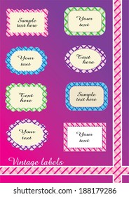 Vintage multi-colored labels, multipurpose. Like from grandma's pantry. The checkered design gives them cuteness and cheerfulness so they can be used for a variety of purposes.