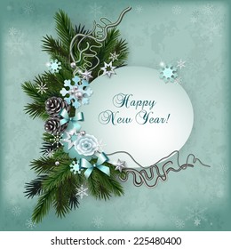 Vintage multilayer card for the winter holidays in scrapbooking style with space for text. New Year or Xmas template