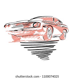 Vintage muscle car drawing. Hand drawn vector illustration.