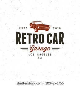 vintage muscle car garage logo. retro vehicle emblem, badge, design element, logotype template. vector illustration