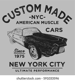 vintage muscle car, T-shirt Graphics, Vintage typography, vector illustration