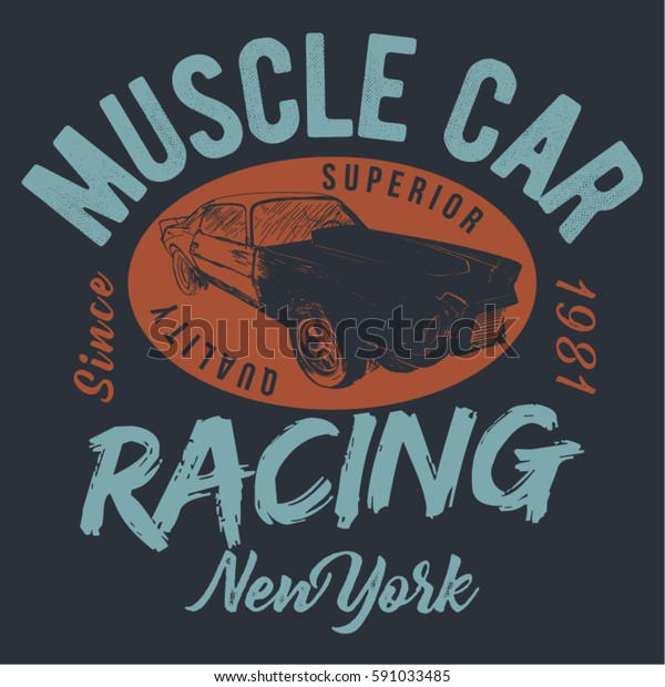 vintage muscle car, T-shirt Graphics,\
Vintage typography, vector\
illustration