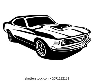 vintage muscle car vector graphic illustration isolated on black and white side view for all ages