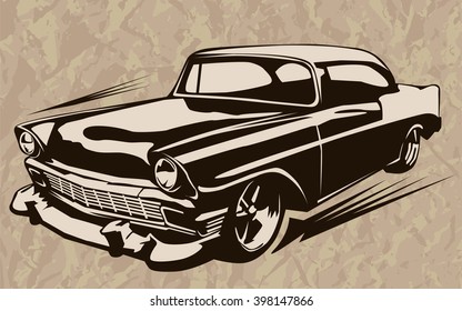 Vintage muscle cars inspired cartoon sketch. Vector abstract old school muscle car. Vector image can be used for posters and printed products.