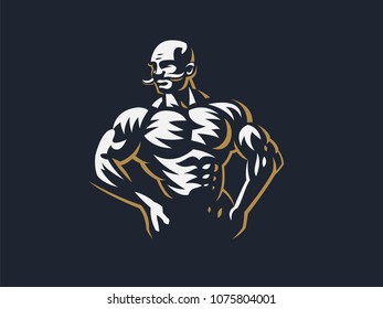 A vintage muscular strong man with a big mustache. Vector illustration.
