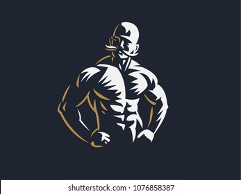 A vintage muscular strong man with a big mustache. Vector illustration.