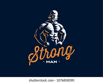 A vintage muscular strong man with a big mustache. Vector illustration.