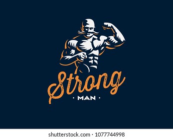 A vintage muscular strong man with a big mustache. Vector illustration.