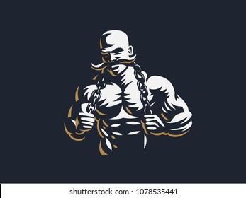 A vintage muscular strong man with a big mustache. Vector illustration.