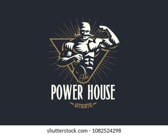 A vintage muscular strong man with a big mustache. Vector illustration.