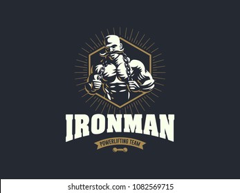 A vintage muscular strong man with a big mustache. Vector illustration.