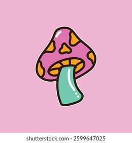 Vintage mushroom cartoon 70s groovy illustration