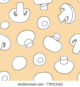 Vintage Mushroom Seamless Pattern Drawing line vector