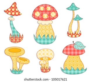 Vintage mushroom set. Patchwork series. Isolated on white. Vector illustration.