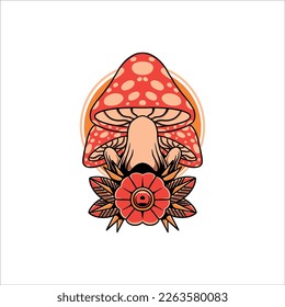 vintage mushroom tattoo vector design
