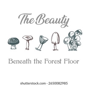 Vintage Mushroom T-Shirt Design – Hand Drawn Fungi Illustration