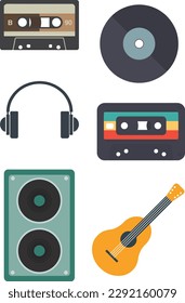 vintage music background guitar amp electric guitar vector illustration set 