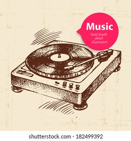 Vintage music background. Hand drawn sketch illustration	