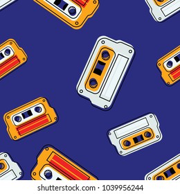 Vintage music cassette seamless pattern. Authentic design for digital and print media.
