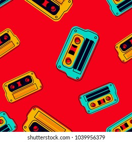 Vintage music cassette seamless pattern. Authentic design for digital and print media.