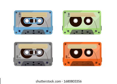 Vintage music cassettes.  Vintage music, 1980s pop songs, stereo cassettes. 