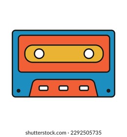 Vintage music cassettes. Retro dj sound tape, 1980s rave party stereo mix, old school record technology. Vector old 90s colored plastic cassettes 