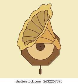 Vintage music gramophone. Antique device for listening music, nostalgic gramophone player flat vector illustration. Gramophone is an old type of record player. Classical Gramophone. 90s.
