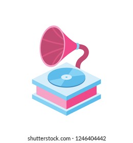 Vintage music player. Creative idea illustration. Gramophone 3d vector isometric icon