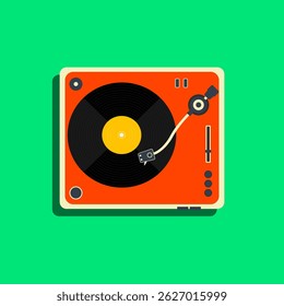 Vintage music player flat design loop animation. Vinyl turntable spinning on green background. Retro music vibe for creative projects and media