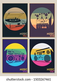 Vintage Music Players Poster Set from the 1960s, 1970s, 1980s, 1990s