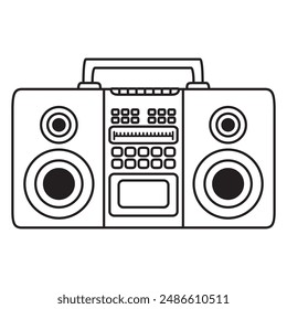 Vintage music players.Boombox musical device.Retro music center.Tape recorder.Stereo audio system.Sound system.Radio recorder icon. Line art vector illustration.