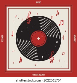 Vintage music record vinyl with note vector illustration
