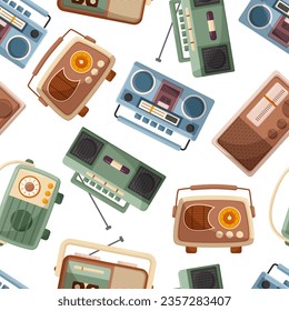 Vintage Music Recorders Create A Nostalgic Seamless Pattern, Capturing The Essence Of Retro Music. Perfect For Adding A Touch Of Nostalgia To Any Design Project. Cartoon Vector Illustration