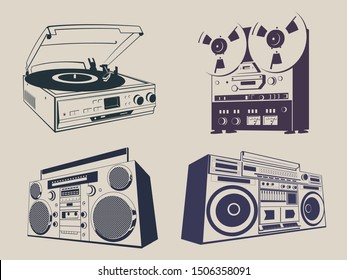 Vintage Music Recorders, Reel Tape, Audio Cassette Players, Boombox