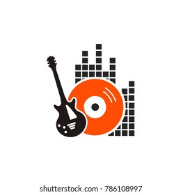 
Vintage music studio production vector labels. Musical badges or logos and emblems with guitars and microphones eps 10 eps 8