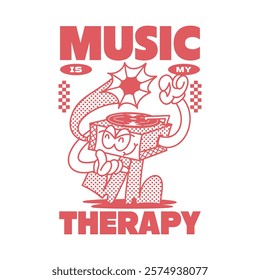 Vintage music t-shirt design for print. Retro Rubberhose graphic poster. Musician t shirt design, Vintage vector graphic, music quotes design.